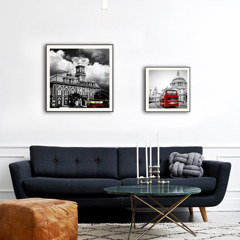 Modern Black And White Red City Street Scenery Bus Bicycle Bedroom Home Decor Painting Core Print_voghion.com