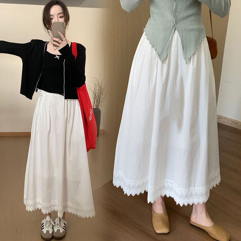 Pregnant Women's Niche Design Lace Patchwork Long Skirt 2026 Spring/Summer Versatile Long Skirt with Drape Effect