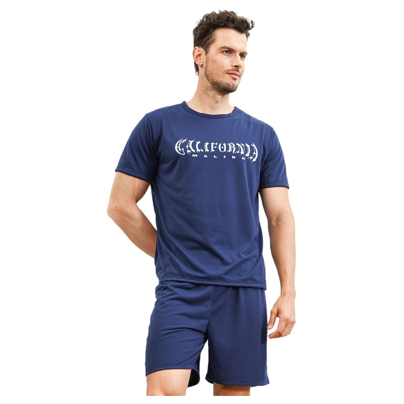 Conjunto de ropa de casa para hombre de comercio exterior, ropa de descanso informal fina de verano para hombres jóvenes, pijamas cómodos y elegantes para hombre con mangas cortas y pantalones cortos.