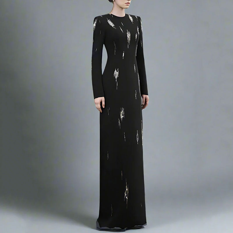 High-End Beaded Sequin Black Dress, Elegant Slim-Fit Long Dress, Fashionable Women's Evening Dress, a Must-Have for Evening Events