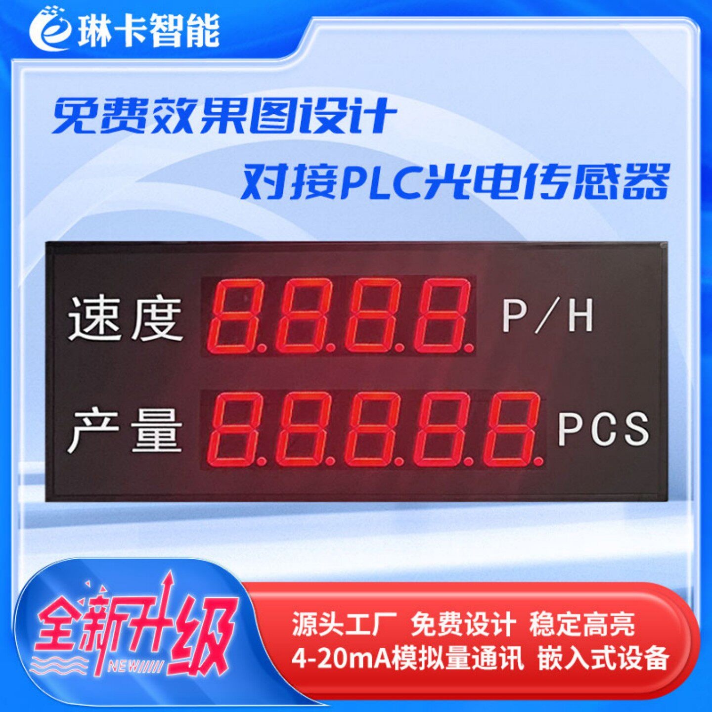 工厂车间生产线产量计数电子看板速度线速转速长度计量显示屏