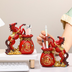 创意树脂工艺品福袋马收纳家居装饰品卡通笔筒书房办公室桌面摆件