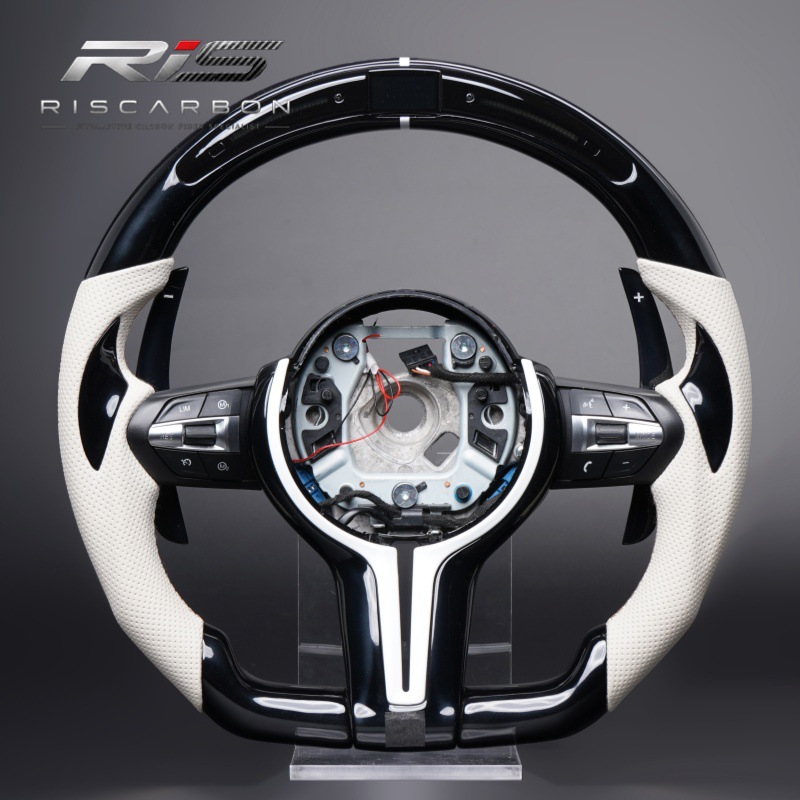 Suitable for Bmw Painted White Perforated Leather Belt Led Flat-Bottomed Steering Wheel F30F10F11F15F16F20F25