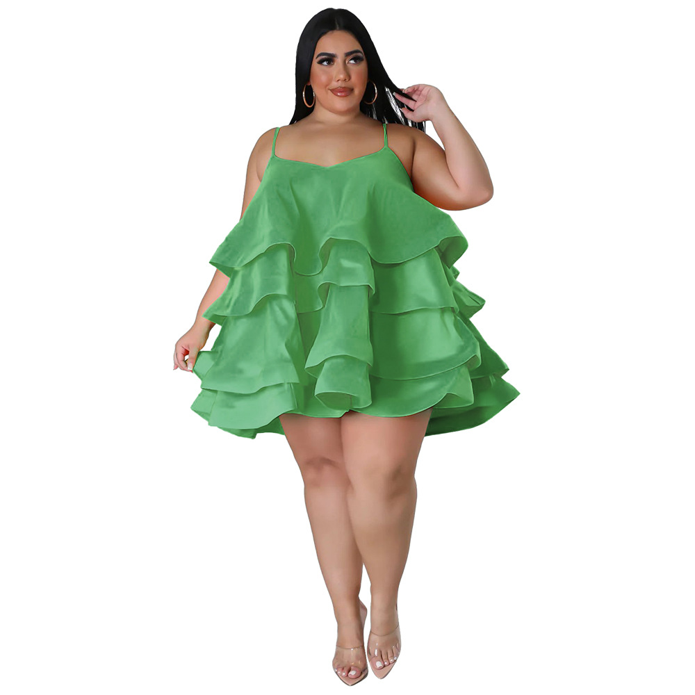 Sexy ärmelloses Rüschenkleid für Damen, verstellbare Schulterträger, europäisch-amerikanischer Stil, Dropshipping möglich, Übergrößen_voghion.com