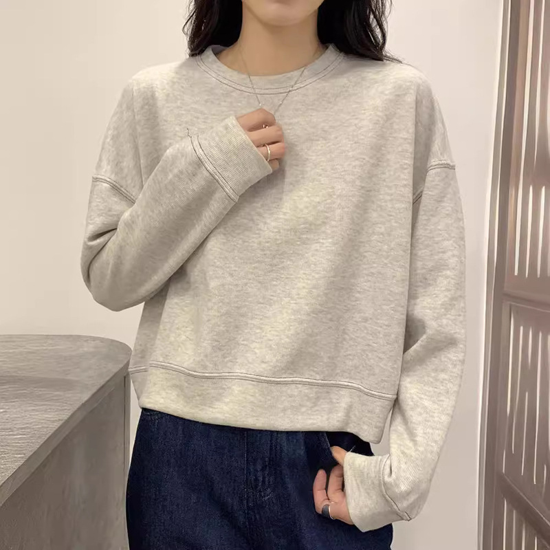Wholesale 2026 Spring Thickened Short Sweatshirt for Women, Round Neck Pullover, Loose Korean Style, Petite Long Sleeve Top Wholesale 2026 Spring Thickened Short Sweatshirt for Women, Round Neck Pullover, Loose Korean Style, Petite Long Sleeve Top