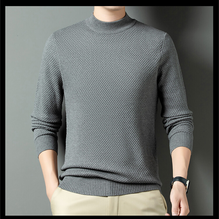 Suéter para hombre Suéter de base juvenil de invierno Suéter de manga larga de cuello medio alto cálido Suéter de todo fósforo nuevo para hombre