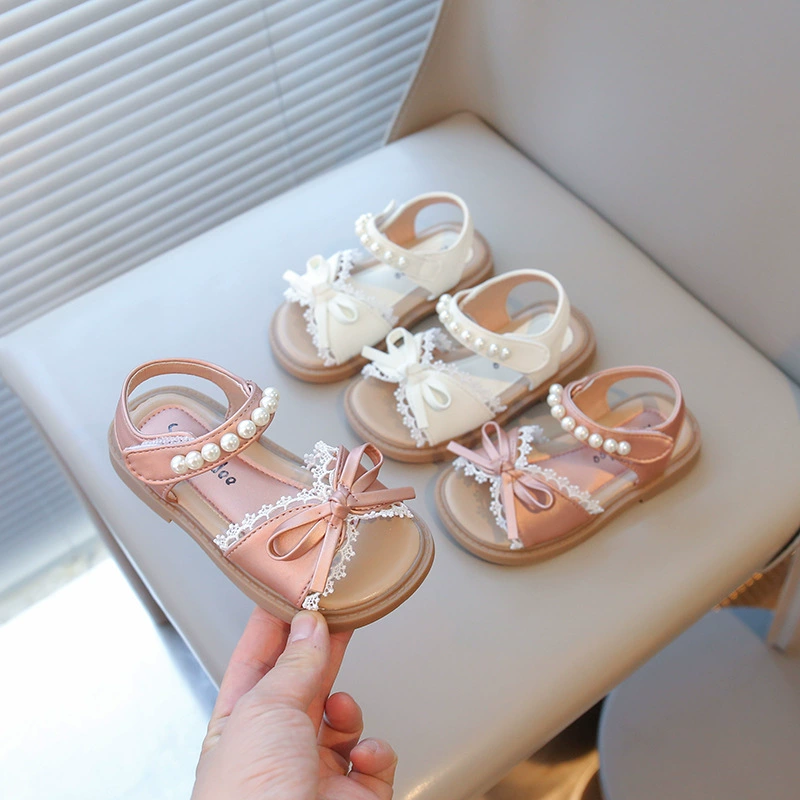 2025 Новые летние пляжные туфли с бантиком, детские туфли для малышей с мягкой подошвой, модные антискользящие туфли для девочек в стиле принцессы