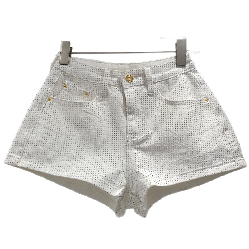 Pantalones Cortos de Mezclilla de Cintura Alta para Mujer de Denim de Poliéster Diseño Ajustado