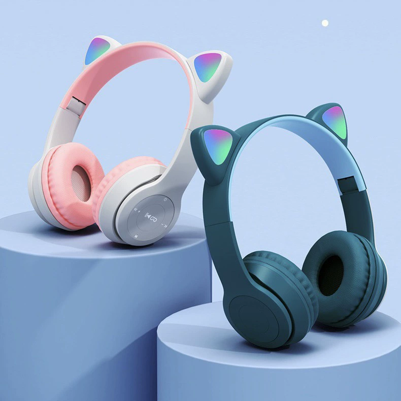 Bluetooth гарнитура P47M кошачьи уши, светящиесяRGB ушные светодиоды, тяжелый бас, беспроводной