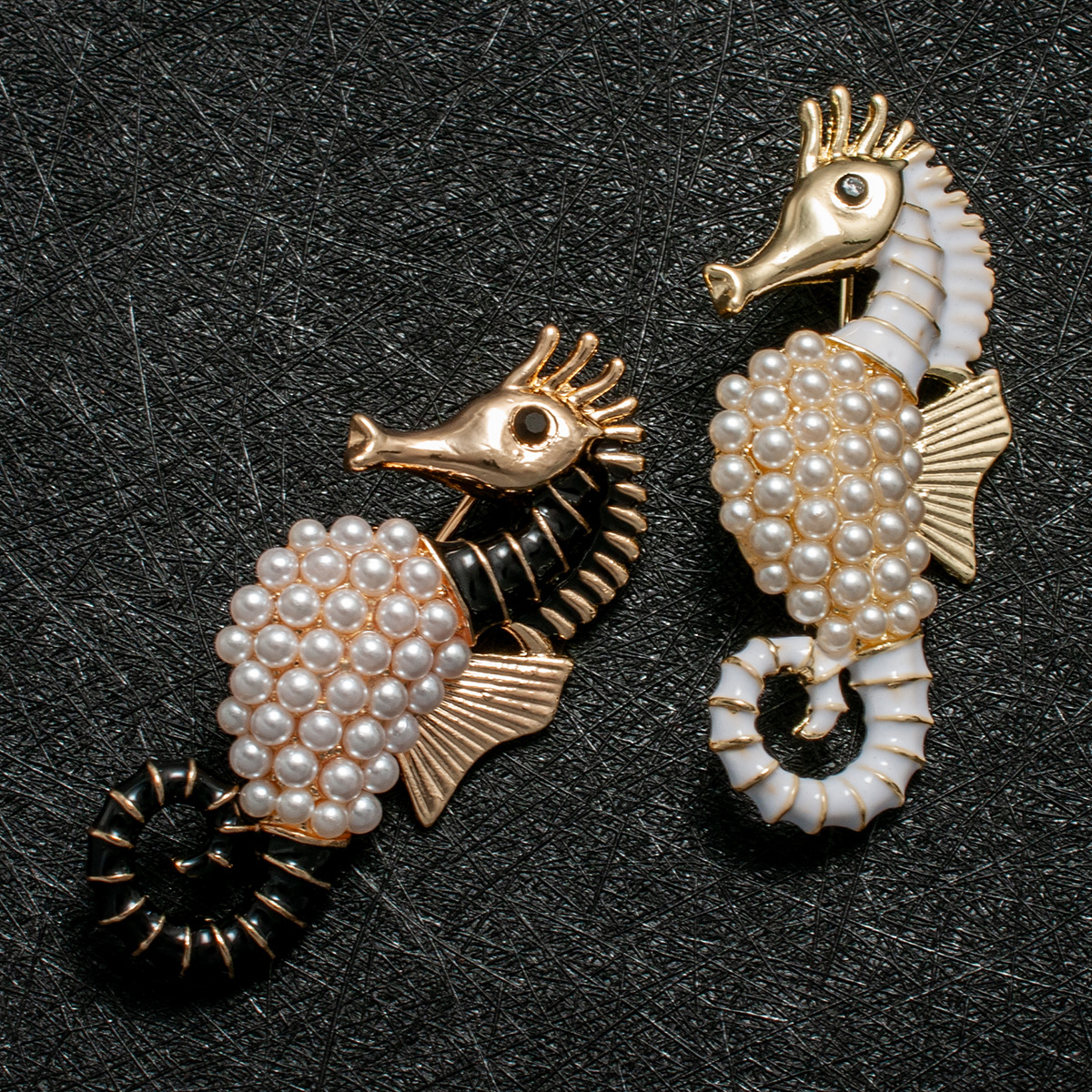 Vintage Seepferdchen Brosche Mit Perlen Und Diamantbesatz_voghion.com