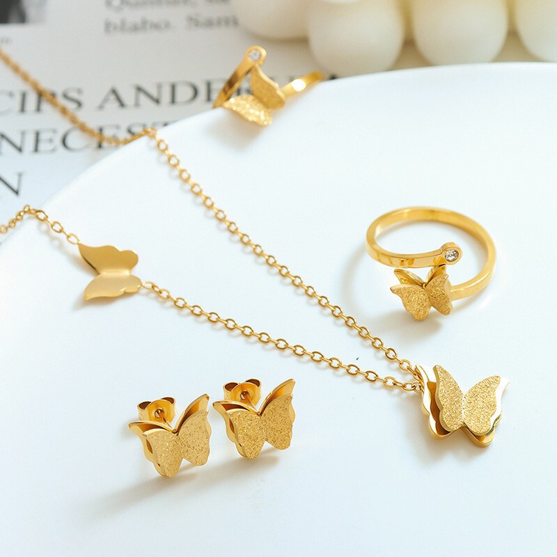 [Full Titanium Steel] Amazon Cross-Border Popular Elegant Butterfly Stainless Steel Set Cool Style Fashion Clavicle Chain