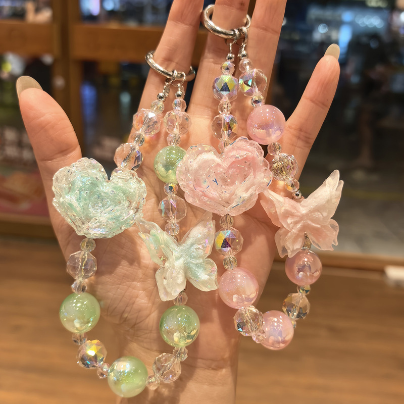 厂家批发手工串珠蝴蝶包挂件手机挂绳链子渐变花朵钥匙扣挂链礼品|undefined