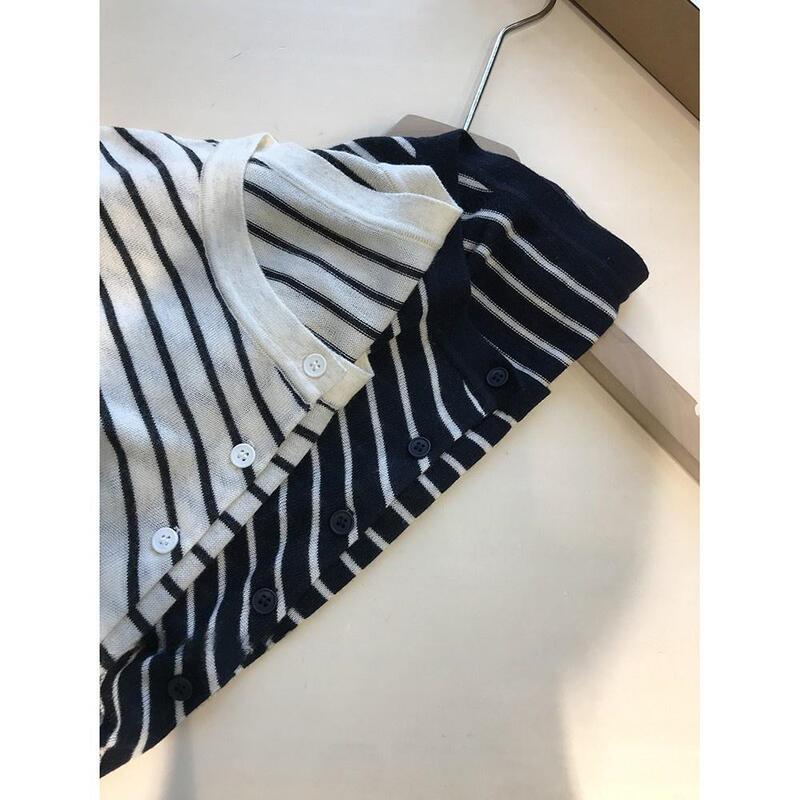 Bella Stripes ~ Very Designer Style Sheep Wool Asymmetrical Stripesd Knitwear Round Neck Knitwear G090613