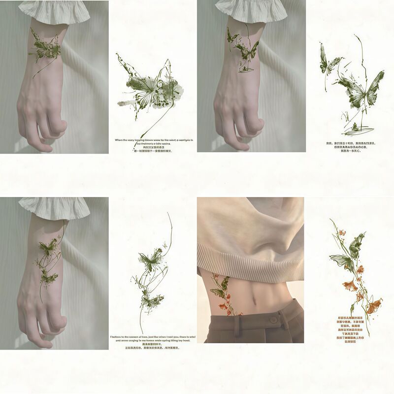 Mountain Butterfly Half Spring Green Butterfly High Color Value Niche Color Butterfly Tattoo Antique Waterproof Long-lasting Fresh Sticker