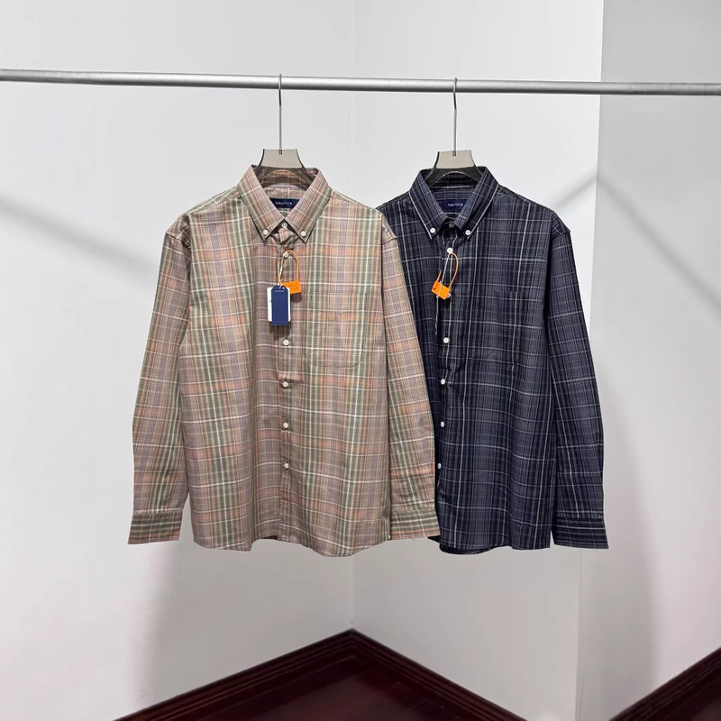 In-Stock Nautica Hasegawa Collaboration Japanese Cityboy Loose Men's Washed Plaid Long-Sleeve Shirt