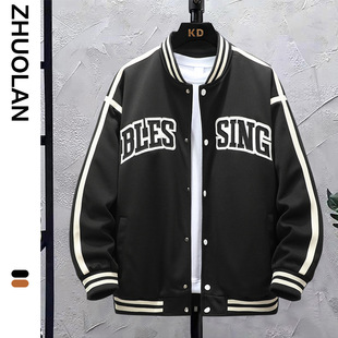Plus size baseball uniform men's 2023 new American casual jacket fat loose jacket teenagers plus size