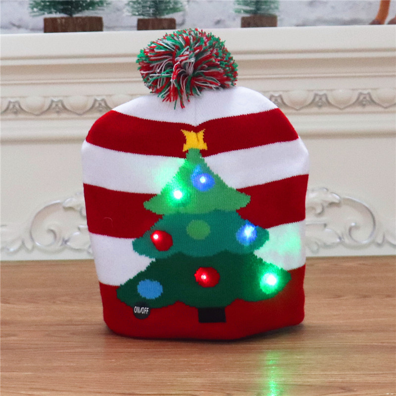 Transfronterizo nuevo luminoso sombrero de navidad niños adultos otoño e invierno cálido europeo y americano jersey de punto sombrero de lana impresa sombrero