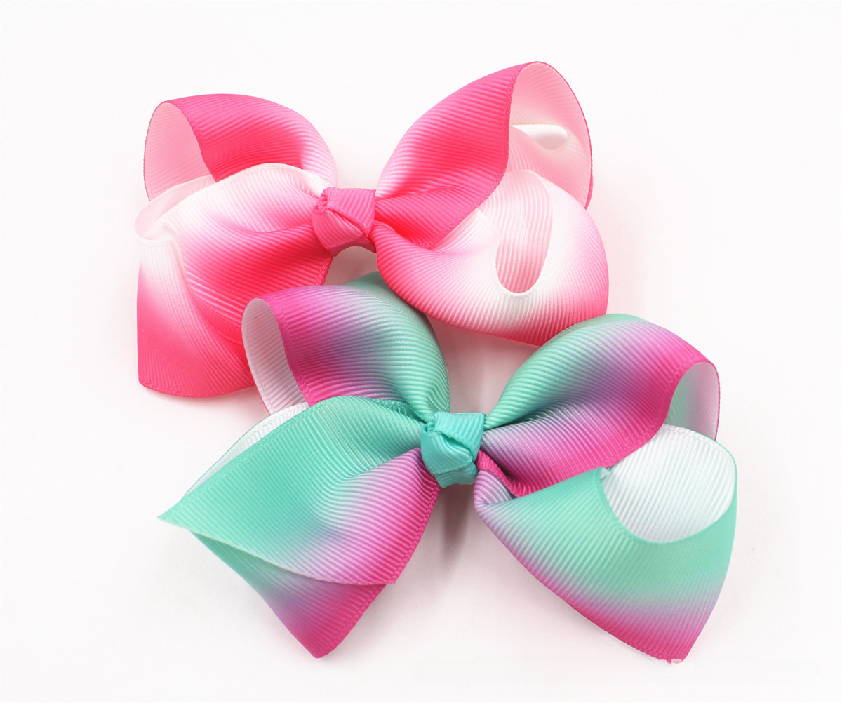 European and American children's jewelry 5inch bow hairpin gradient color rainbow bubble flower girl hairpin headdress hair accessories_voghion.com