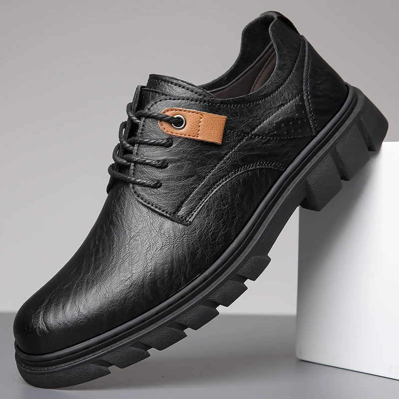 Мужская обувь, новая осенняя дышащая рабочая одежда в британском стиле с низким верхом, натуральная кожа, толстая подошва, нескользящая повседневная кожаная обувь для мужчин среднего возраста