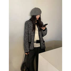 元派bluepops2025冬季新款撞色羊驼毛衣小香风编织针织开衫A5700