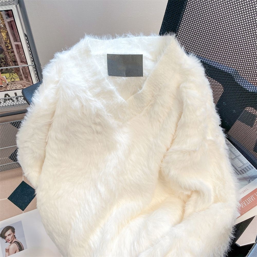 软糯水貂绒领毛衣女冬季奶加厚针织毛毛上衣外穿毛衣女