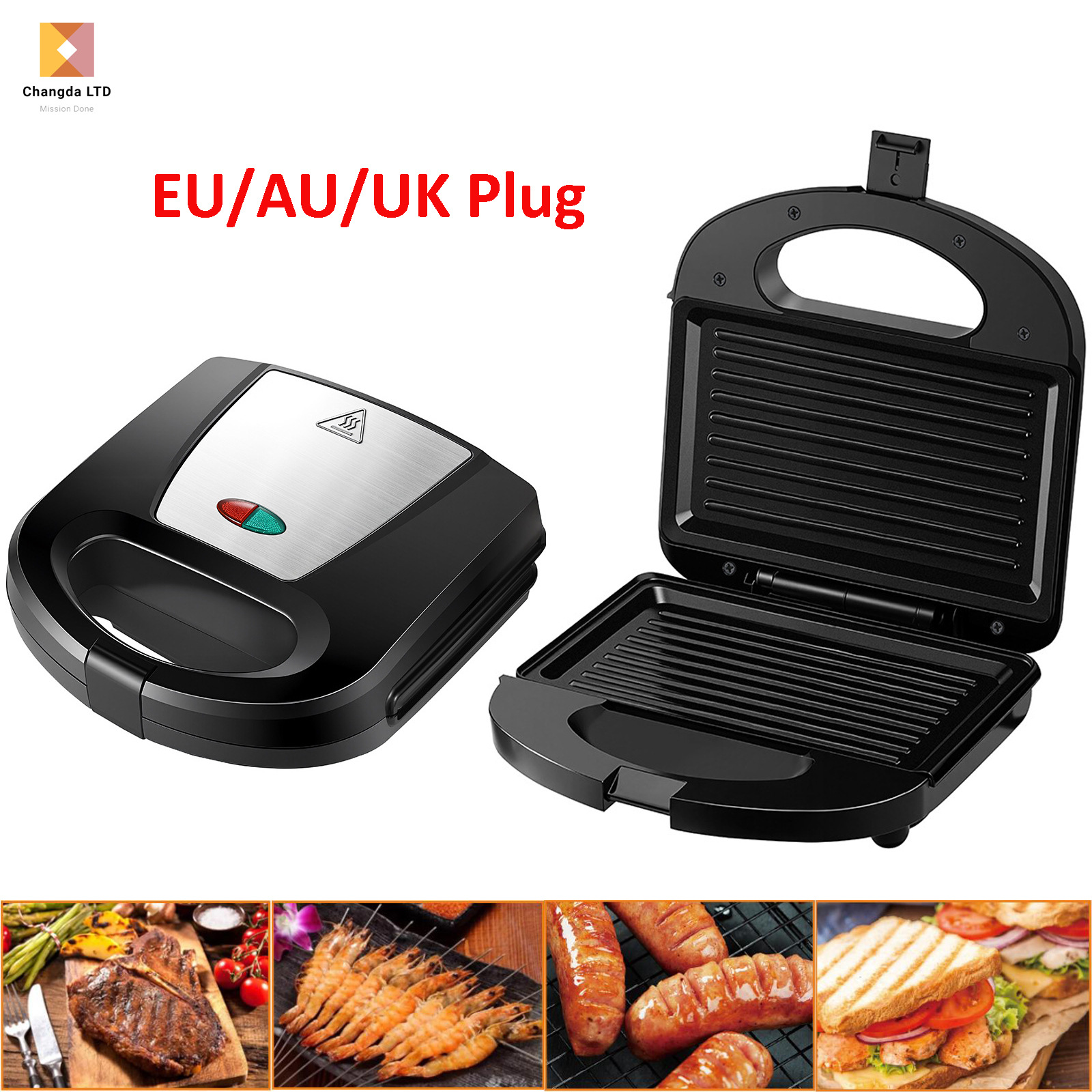 Small Household Barbecue Grill, European, British, and Australian Style Steak Grill, Sandwich Panini Breakfast Maker, Bread Toaster