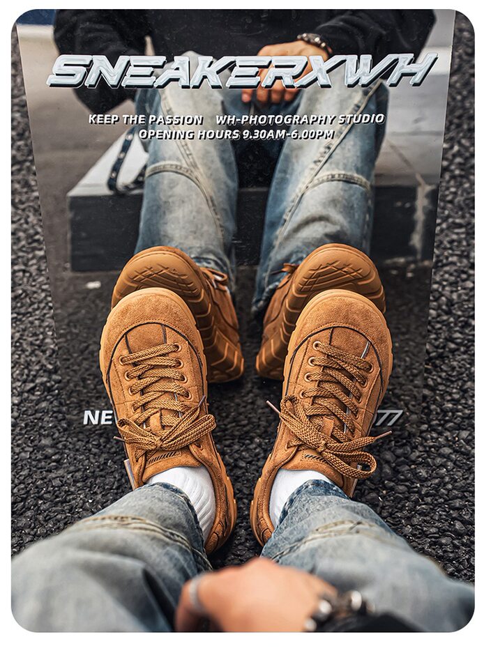 Giày sneaker nam cổ thấp form rộng mũi tròn, đế dày 3 cm, phong cách retro, cỡ lớn — 5018 Kaki, 5018 màu lạc đà, 5018 màu đen chi tiết 6