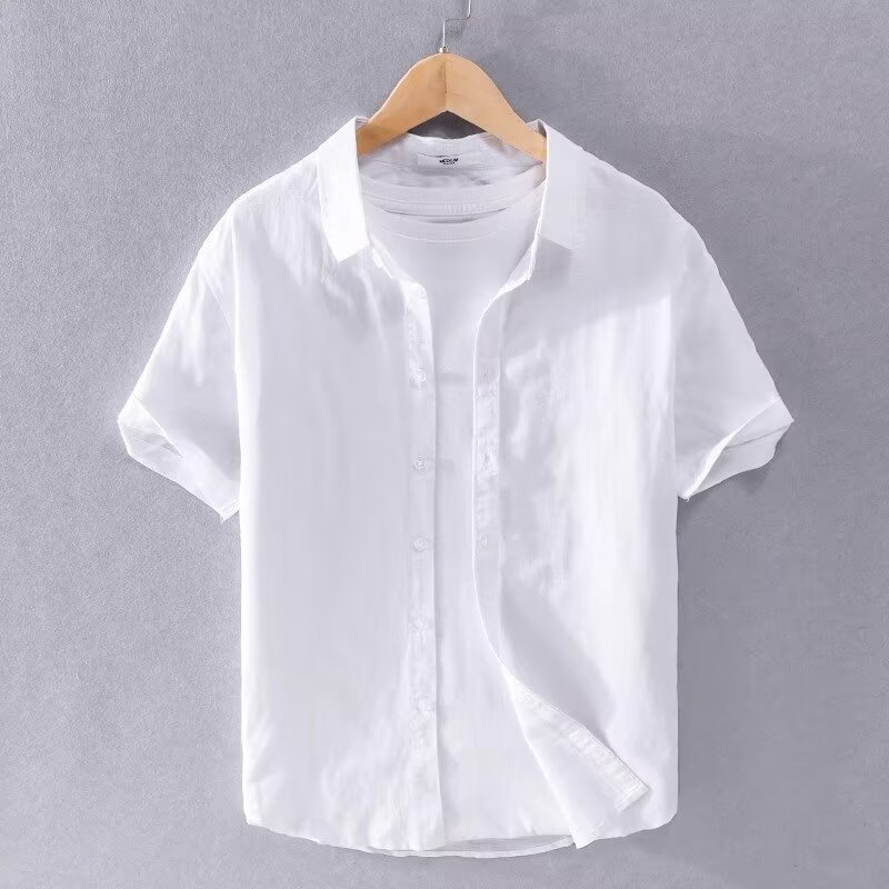 2026 Pure Linen Men's Casual Linen Short Sleeved Shirt In White, Available In Multiple Colors_viptrois.com