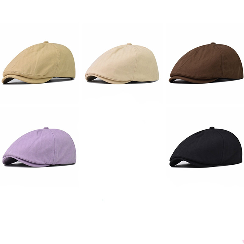 Estilo coreano transpirable Delgado octogonal sombrero hombres británico retro tablero de Luz color sólido pico lengua pintor sombrero periódico literario sombrero de los niños