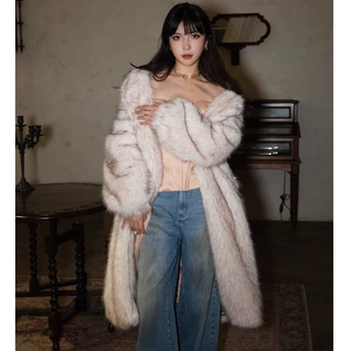 女装新款貉子毛皮草外套长款狐狸毛大毛领毛毛大衣宽松休闲风衣厚