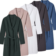 跨境新款纯棉浴袍春秋季华夫格长款浴衣民宿酒店情侣全棉睡袍批发