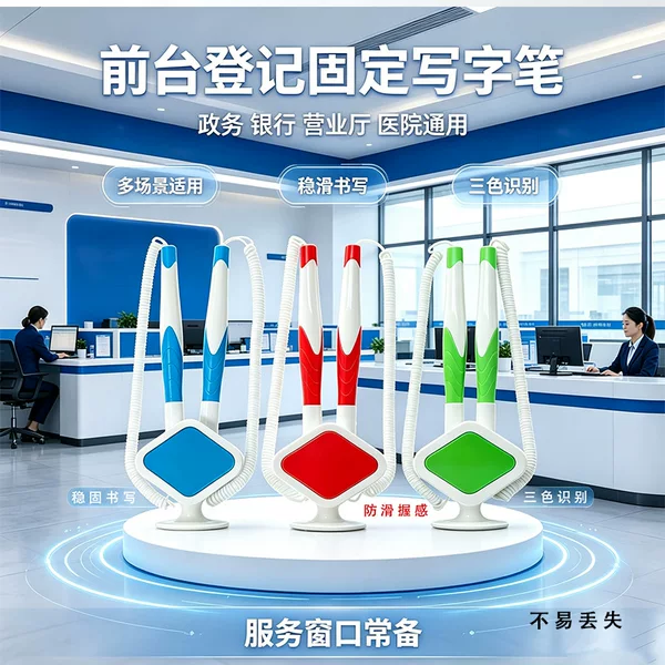 New dual-tip fixed pen with desktop adhesive and pull cord, anti-loss, smooth writing, no ink leakage, suitable for hotel reception and office signing