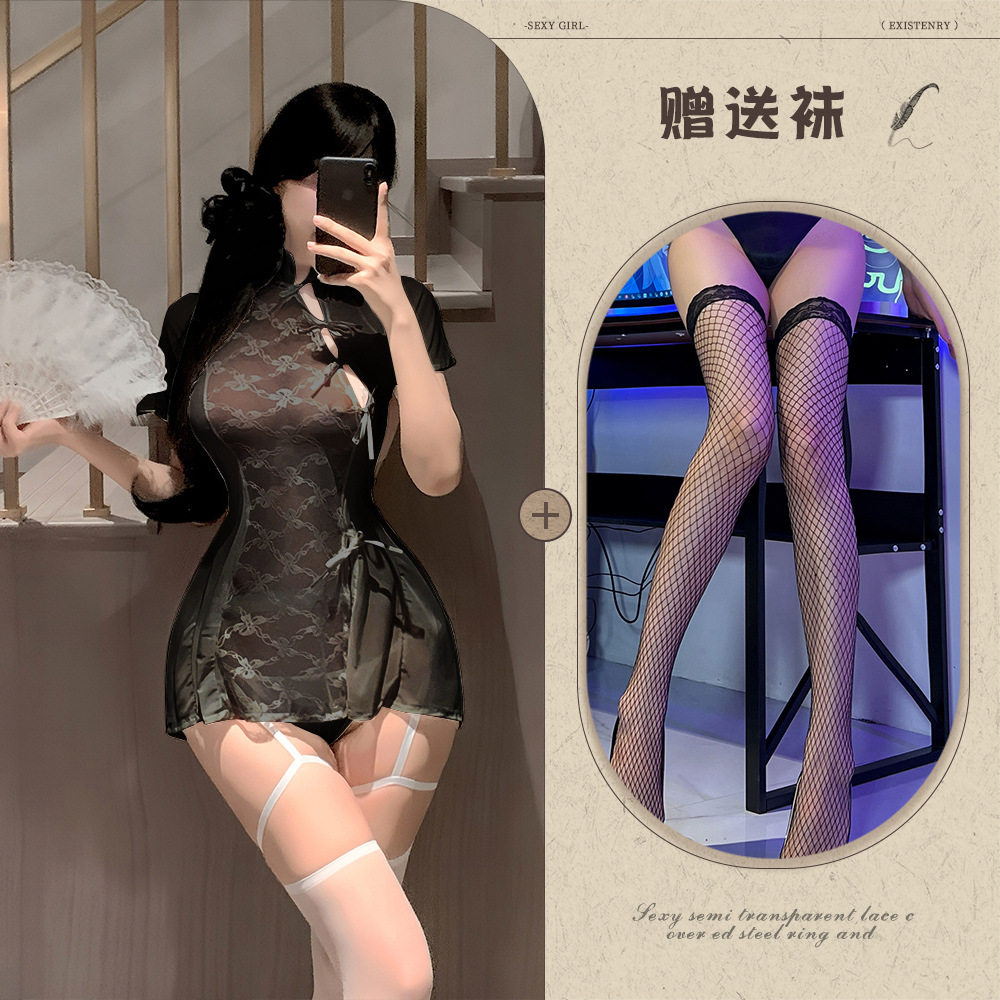 블랙 + 블랙 망사 스타킹