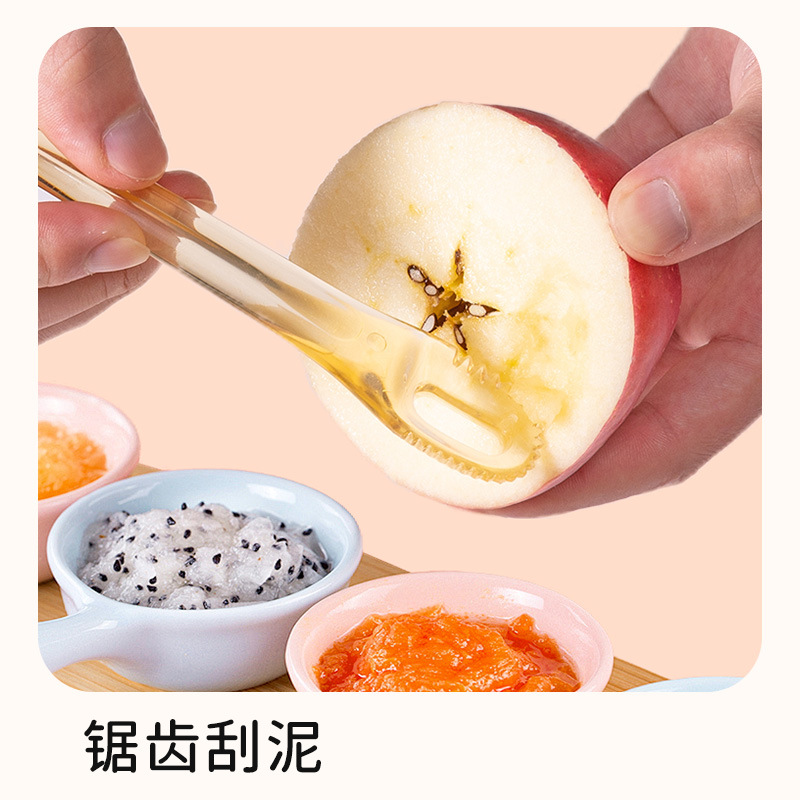 PPSU cuchara de barro de raspado de doble cabeza cuchara de barro de frutas para bebés cucharas de cubierta cucharas de alimentación de silicona raspadora