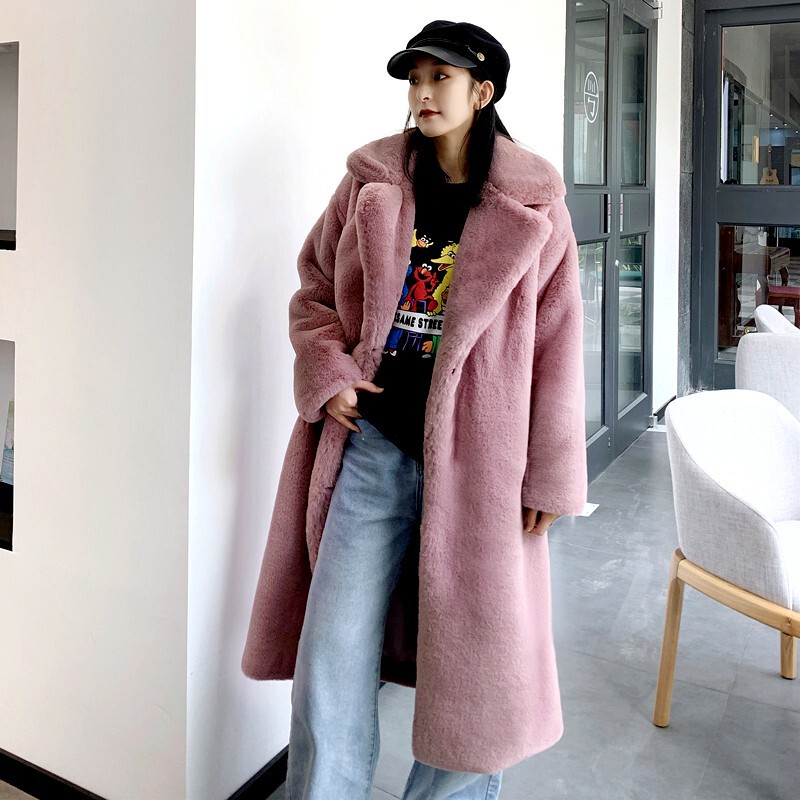 2023 Aliexpress Fur Coat Extra Long Plus Size Women's Imitation Rabbit Fur Coat Warm Winter Light Luxury