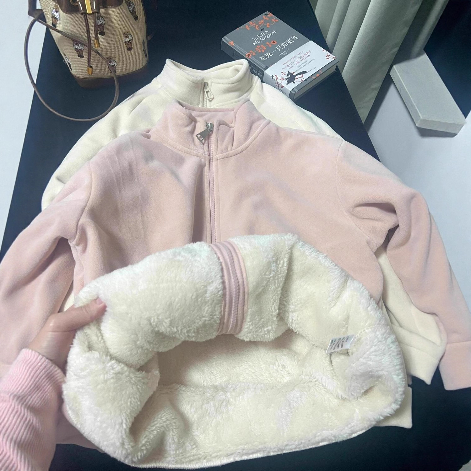 Cross-Border Fleece-Lined Thickened Women's Winter Alpaca Wool Warm High-Neck Sweatshirt Cardigan with Zipper