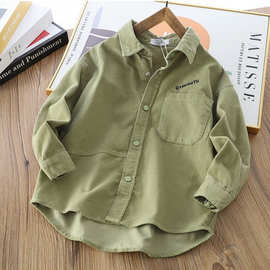 男童衬衫秋装2025新款中小童休闲上衣春秋儿童灯芯绒长袖衬衣童装