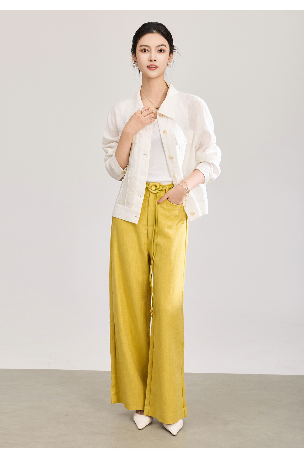 Áo sơ mi nữ linen phong cách Old Money hai túi xếp ly kiểu công nhân — màu cam chi tiết 17