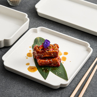 White Porcelain Dehua High-end Geometric Plate Rectangular Square Hotel Tableware Cold Dish Cold Dish Fusion Dish Plate