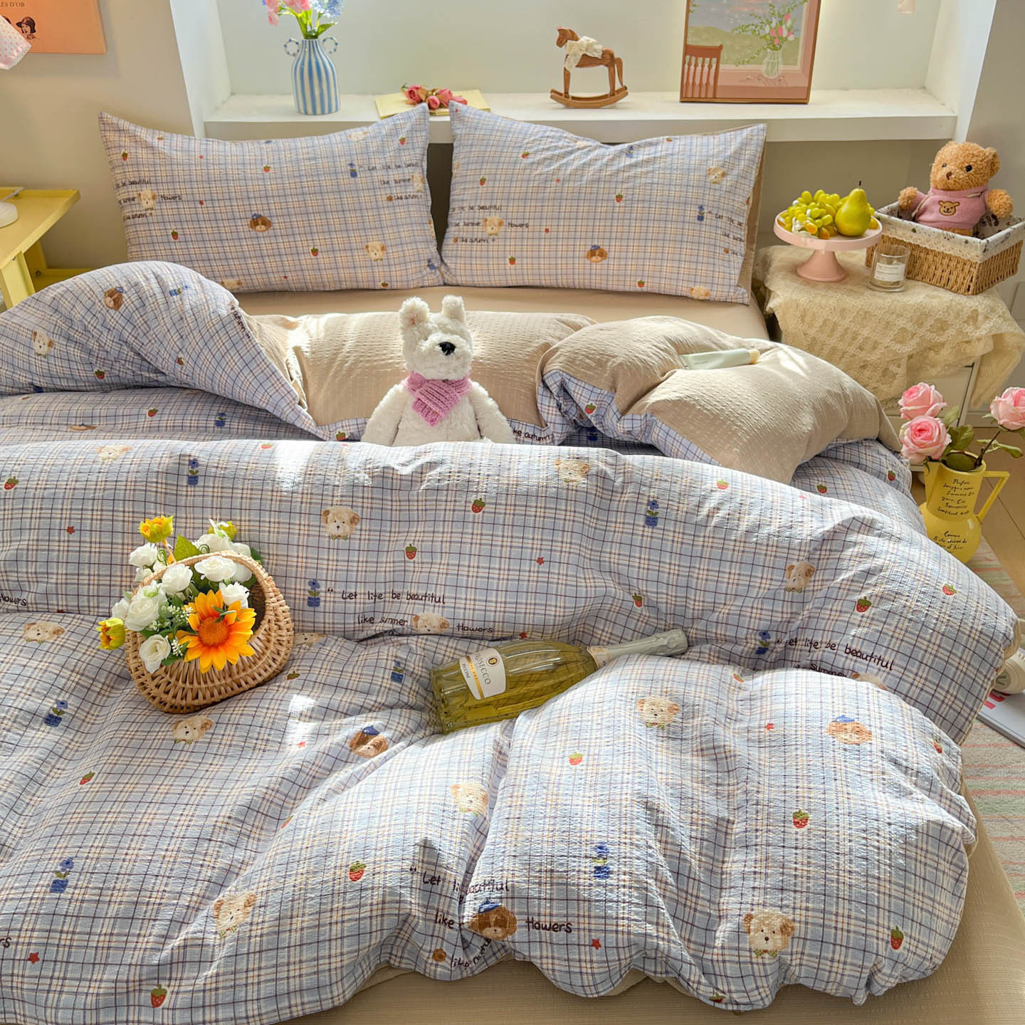 Dog paradise [class a maternal and infant grade puff yarn] / 【flat sheet style】0.9 three-piece set - duvet cover 150x200 cm