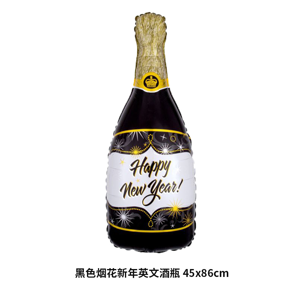 黑色烟花新年英文酒瓶 45x86cm