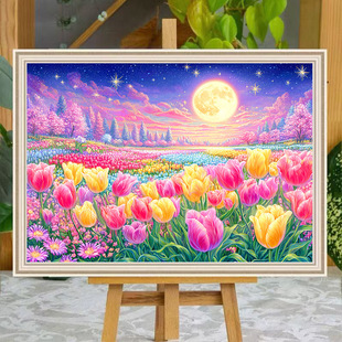 Tulip Flower Sea Cross Stitch 2025 New Line Embroidery Living Room Bedroom Dining Room Simple and Elegant Handmade Embroidery Dropshipping