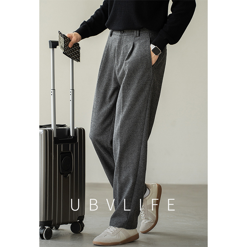 Old Qian Style Italian New Style Sheep Wool Blend Woolen Casual Pants Men's 2025 Light Business Autumn and Winter Warm Straight Leg Pants