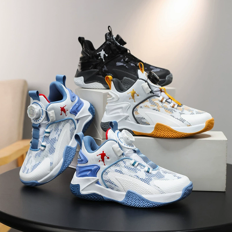Детские баскетбольные кроссовки для мальчиков 2024 Осенние вращающиеся пуговицы Спортивная обувь для мальчиков оптовая продажа