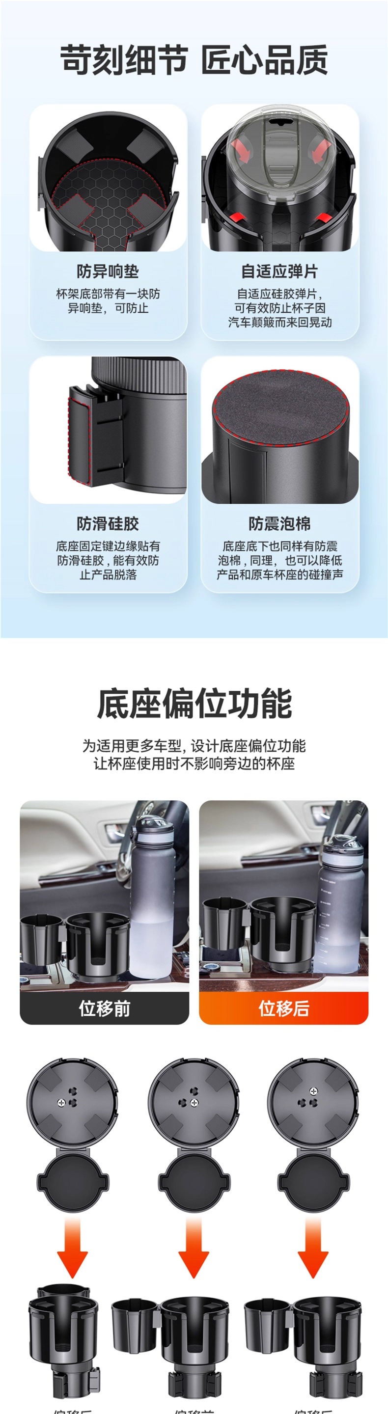 Car Large-Diameter Cup Holder Multifunctional Water Cup Stand Beverage Holder Storage Rack Car Cup Holder Expander Black