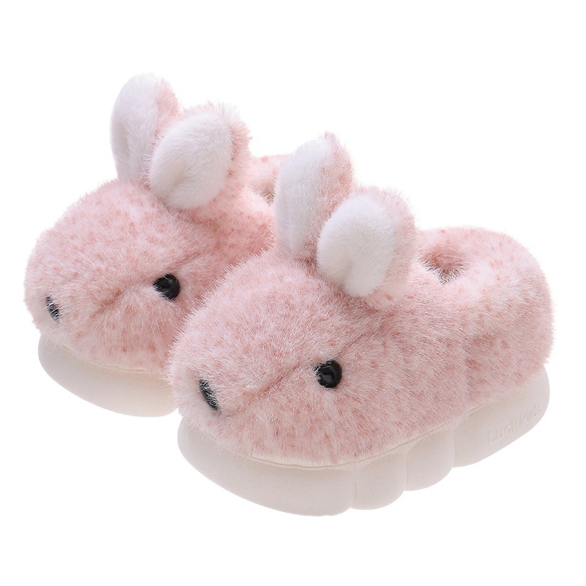Zapatillas de algodón para niños de invierno niños y niñas cálidos forrados de lana padre-hijo bolsa talón fondo grueso zapatos de algodón de conejo de felpa para niños grandes medianos y pequeños