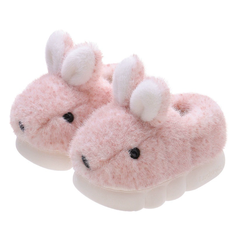 Зимние Детские хлопковые тапочки для мальчиков и девочек, теплая сумка для родителей и детей на флисовой подкладке, каблук, толстая подошва, большие, средние и маленькие детские плюшевые хлопчатобумажные туфли из кролика