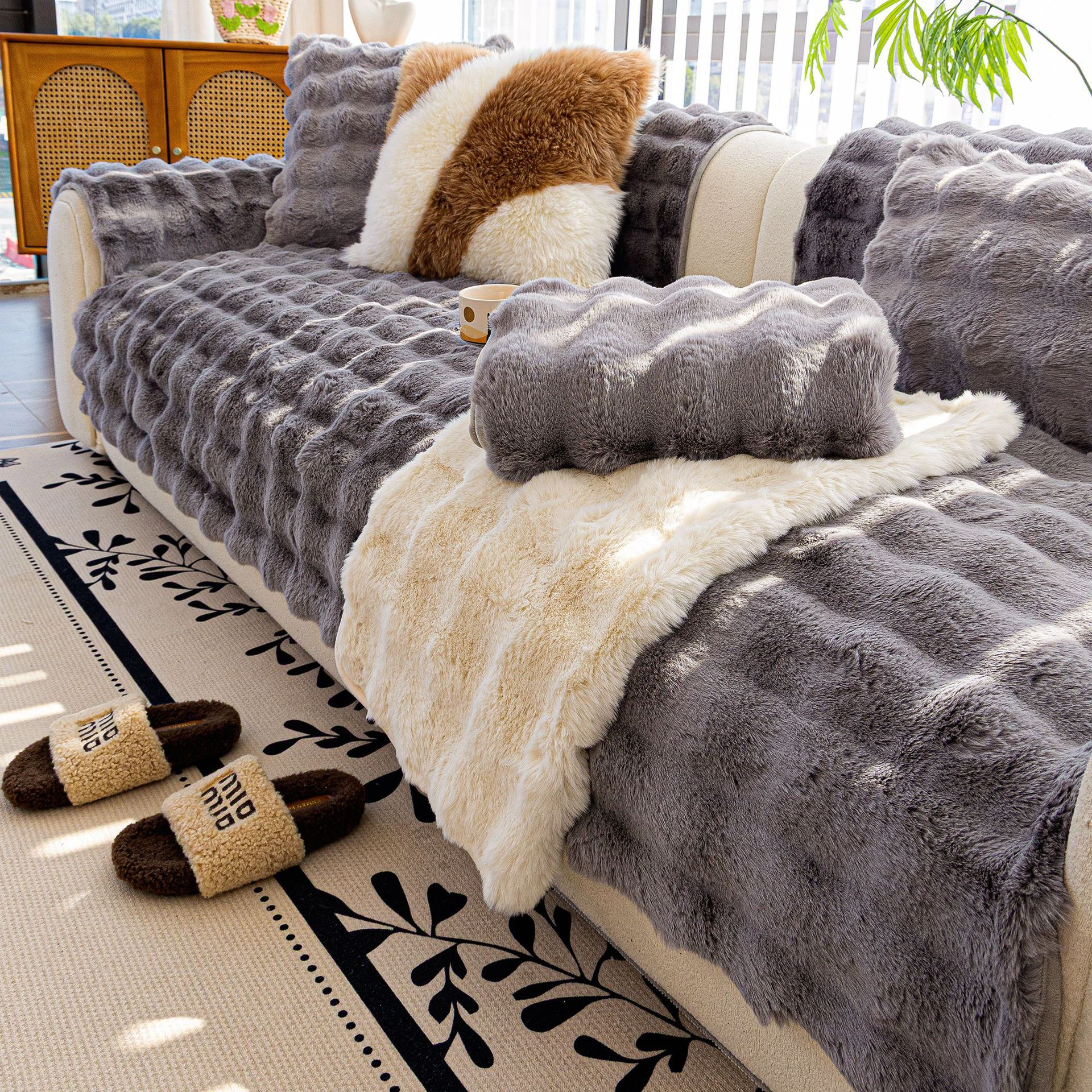 Invierno nuevo invierno de invierno de esponja cojín de sofá cubierta de tela transfronteriza