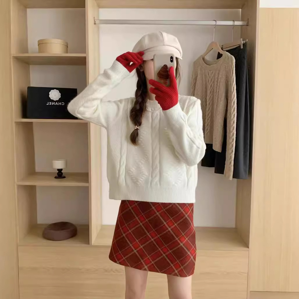 (2개) 한국 스타일 신선한 스타일 두꺼운 바늘 풀오버 스웨터 여성의 가을과 겨울 2024 새로운 간단한 올 매치 트위스트 크루 넥 니트 탑