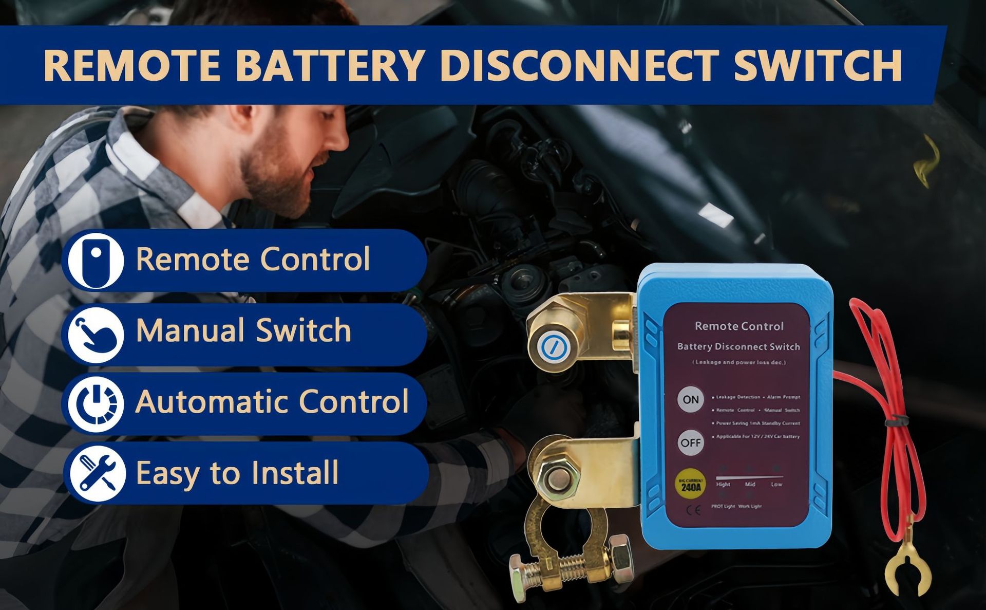 Remote Control Car Battery Disconnect Switch for Vehicles and Boats 12V-24V Smart Battery Disconnector